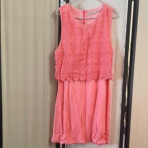 Coral Lace Sleeveless Dress